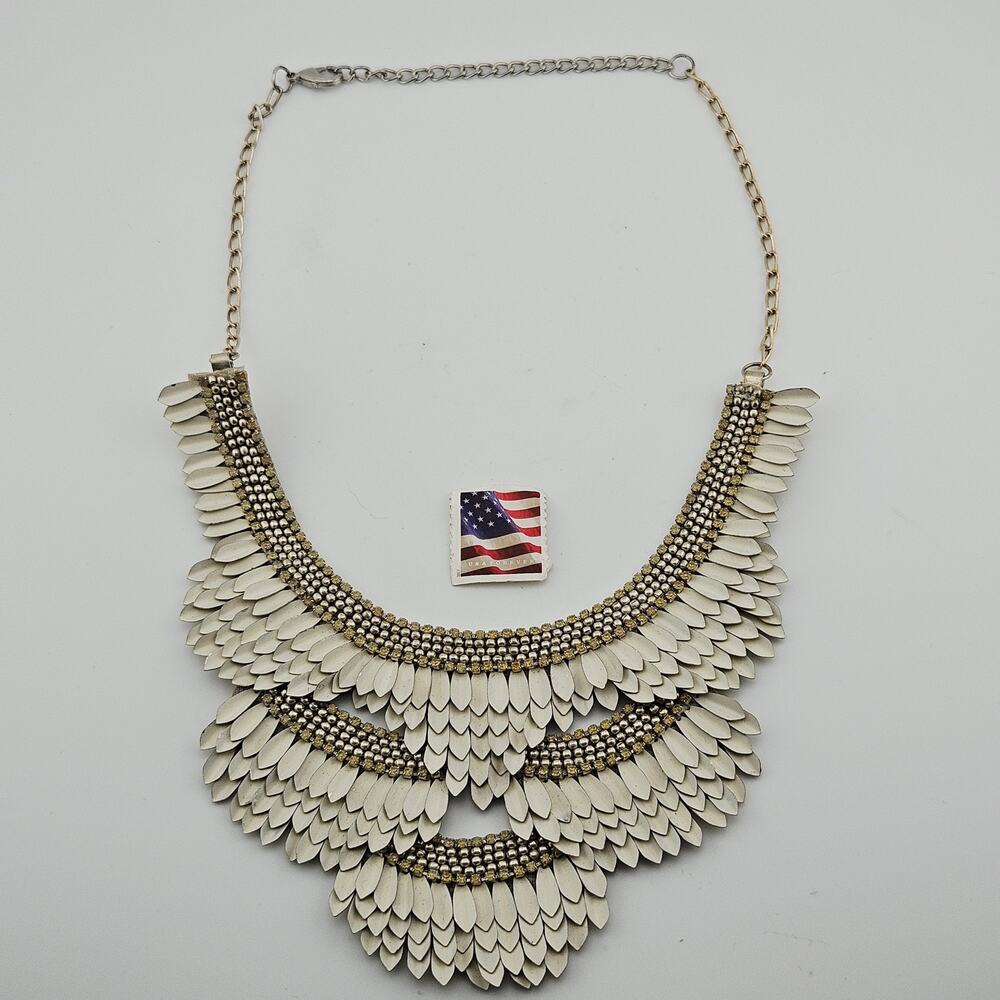 Beaded Cascade Statement Necklace Beige White Bib Collar Cosplay Costume Indie - Picture 5 of 5